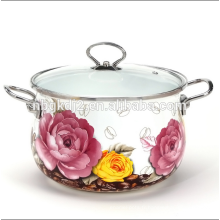 casserole émaillée en porcelaine avec poignée et bouton en métal